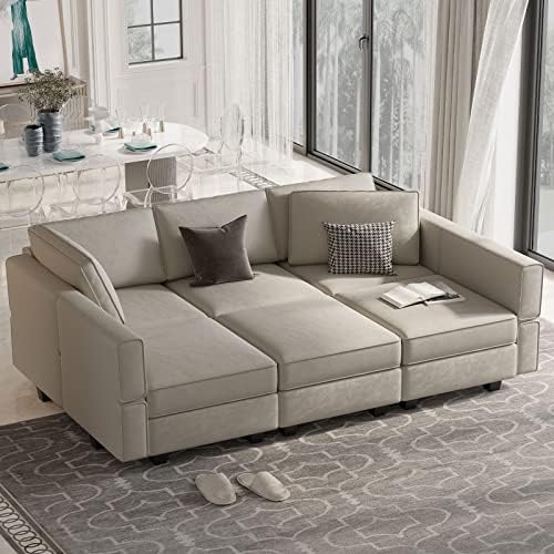 Belffin Modular Velvet Sectional Sofa with Chaise Lounge Sectional Sleeper Sofa with Storage Chaise Bed Couch for Living Room Grey by Belffin