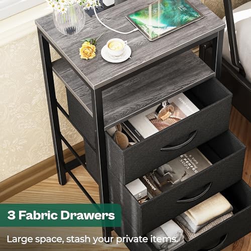 Huuger Nightstand with Charging Station, 27.6 Inch Bedside Table,Side Table - Image 6