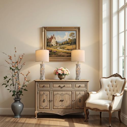 27.25”Farmhouse Table Lamps Set of 2 with Night Light, Rustic Bedside Lamp - Image 5