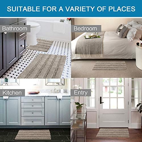 H.VERSAILTEX Bathroom Rugs Bath Rug Set 2 Piece Bathroom Contour Rug Toilet Mat Sets Non Slip Contour Bath Rug Ultra Thick Water Absorbent Striped Bath Mats Washable(20" x 32" Plus 20" x 20" U, Taupe) - Image 6