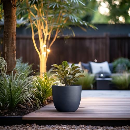 Kante Accent Round Bowl Charcoal Concrete Planter 14" Dia, Outdoor - Image 3