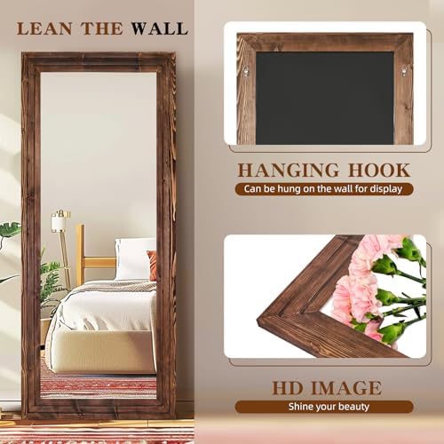76x34in Full Length Mirror, 3-Tier Stepped Solid Wood Frame, Brown - Image 3