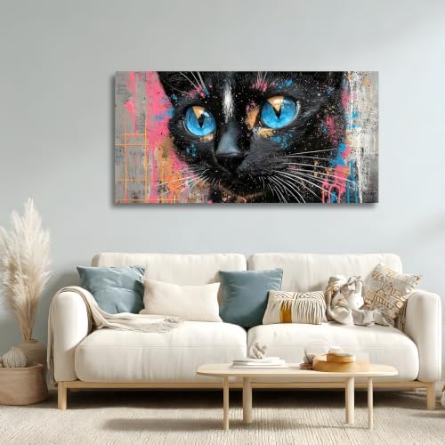 Black Cat Canvas Wall Art Animal Wall Decor Modern Street Art Perfect for Living Rooms Bedrooms and Offices Ready to Hang Right Out of the Box 20x40 In - Image 3
