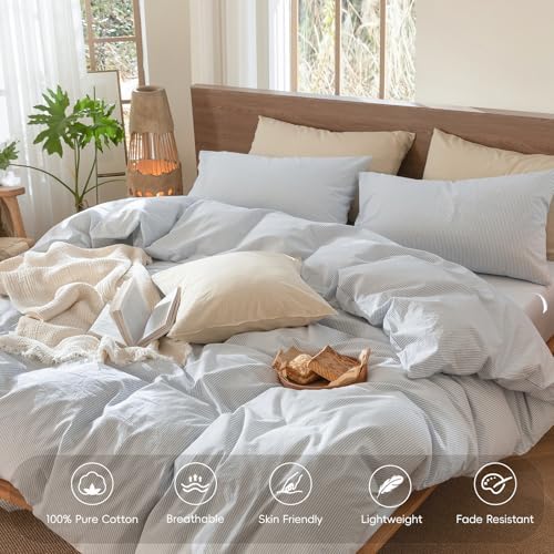 MooMee Striped Duvet Cover Set 100% Washed Cotton Linen Like - Image 4