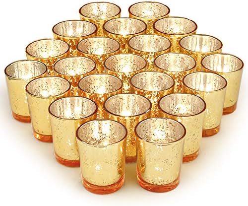 Volens Gold Party Decorations 72pcs, Mercury Glass Votive Candle Holders by VolensLightUpYourLife