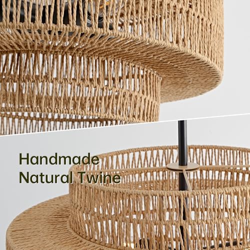 17.7" Rattan Chandelier for Dining Room, Large Boho Pendant Light - Image 2