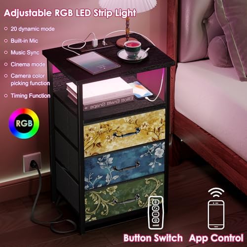 Fixwal Night Stand with 3 Fabric Drawers, Nightstand with Charging Station - Image 4