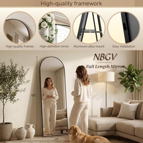 58"x19" Floor Mirror Full Length, Arched Full Length Mirror with Stand, Full Body Mirrors for Bedroom Living Room or Cloakroom Black - Image 4