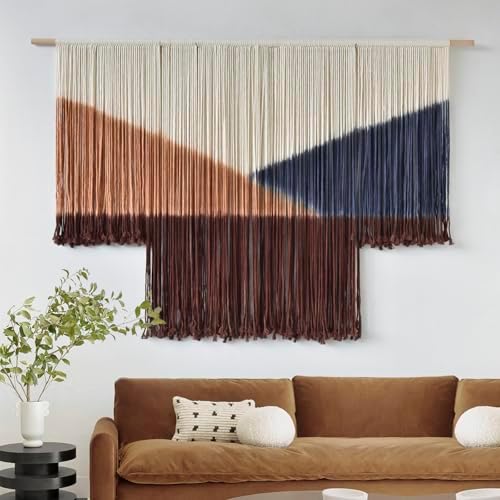 Jakalin Macrame Wall Decor Geometric Dip Dyed Tapestry Home Decor 57"x39" - Image 3