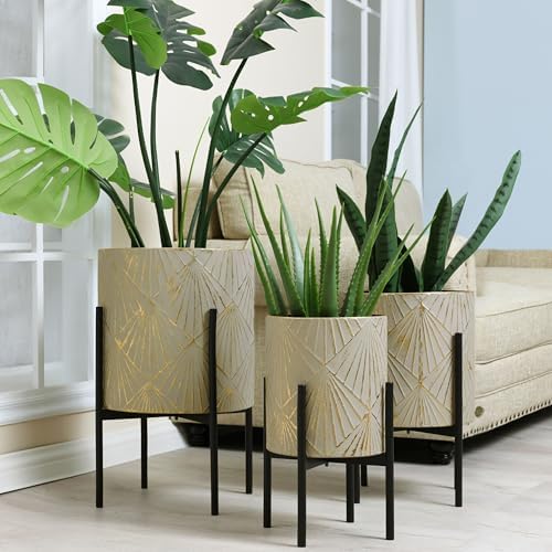 LuxenHome Planters for Indoor Plants, Set of 3 Floor Plants Pots with Stand by LuxenHome