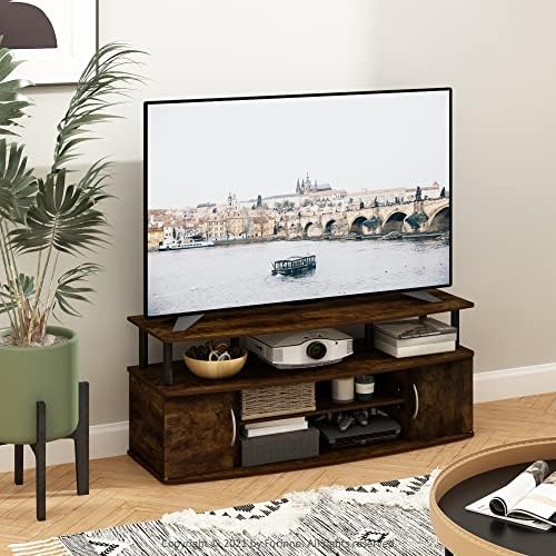 Furinno Jaya Entertainment Center Stand Unit/TV Desk for up to 55 inch, Amber Pine/Black - Image 2