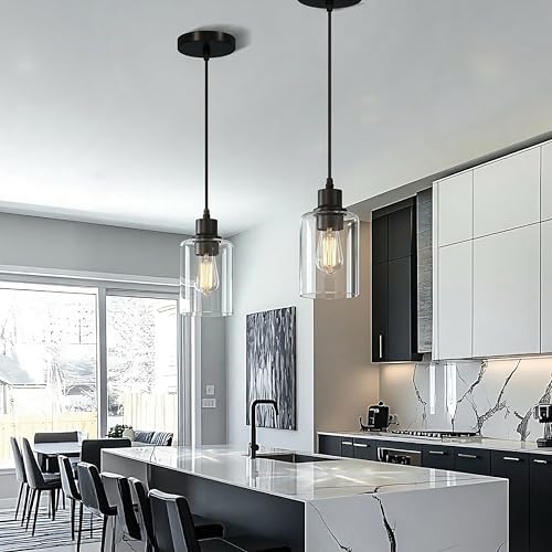 Black Pendant Lights Kitchen Island,Farmhouse Glass Hanging Light Fixtures - Image 5