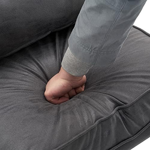 Bonnlo Microfiber Dark Grey Mid Century Modern Accent Chair, Soild Wood Padding Lounge Armchairs Side Sitting Chairs for Living Room, Bedroom, Guest Room - Image 3