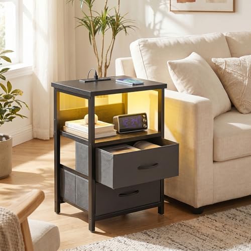 Fixwal Black Nightstands Set of 2, Led Night Stand with Charging Staion - Image 7