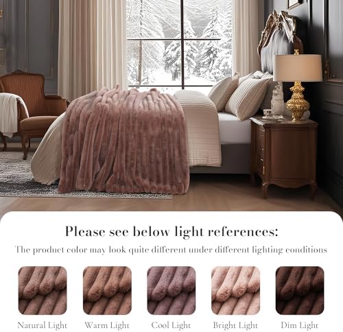 Amélie Home Soft Faux Fur Throw Blanket for Couch, Fox Pink Brown, 55"x70" - Image 7