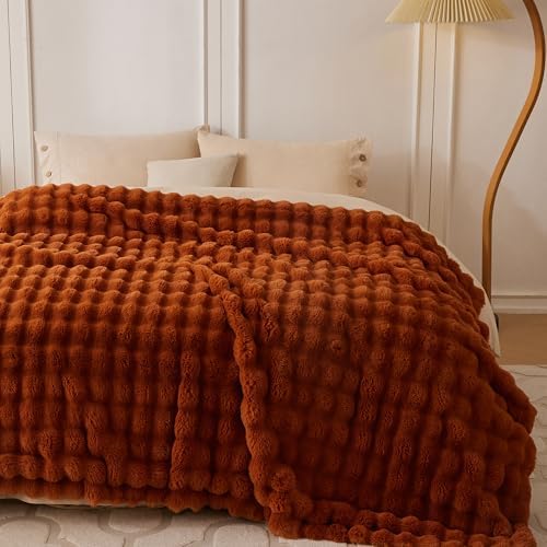 COOVA Soft Bubble Faux Fur Throw Blanket, 50"x60", Brown - Image 3