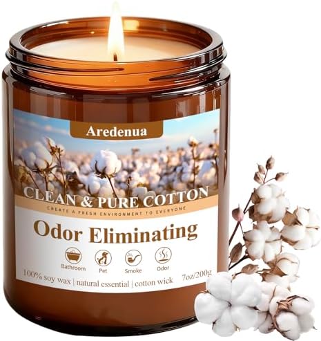 Clean Cotton Odor Eliminating Candles, 7 oz Soy Scented Candle by Aredenua-StartJourneyThroughScent