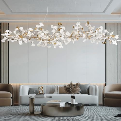 L98 Long Branch Chandelier Ginkgo Leaf Chandeliers Large Modern Brass Chandelier Light Fixtures for Dining Room, Villa, Living Room Kitchen Island - Image 6
