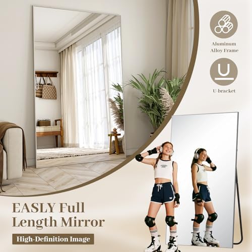 Easly Full Length Mirror with Stand 46"x76" Full Body Mirror Floor Mirror Standing Hanging or Leaning Wall, Wall Mirror with Stand Aluminum Alloy Frame for Living Room Bedroom Cloakroom,Silver - Image 6