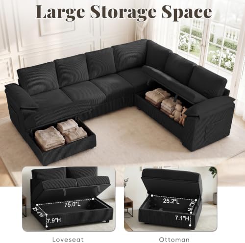 108 In L Shaped Modular Sectional Sofa Couch for Living Room, Black - Image 6