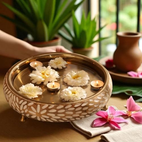 RITUALISTIC Vrinda Handcarved Wooden Urli Bowl (11.5 inches) | Mango Wood with Floral Sacred Carving & Detachable Legs | Floating Candles, Flowers & Festive Décor | Diwali Housewarming Premium Gift - Image 6