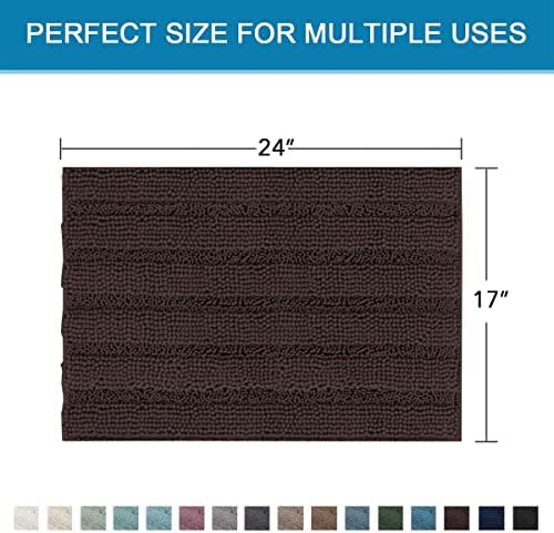 H.VERSAILTEX Bathroom Rugs Bath Rugs for Bathroom Non Slip Bath Mats Extra Thick Chenille Striped Rug 17" x 24" Absorbent Soft Shaggy Washable Dry Fast Bath Mats for Bath Room Floor - Chocolate - Image 2