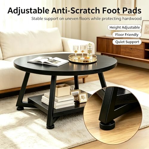 Coffee Tables for Living Room, 27.6" Round Coffee Table, Black Coffee Table - Image 6