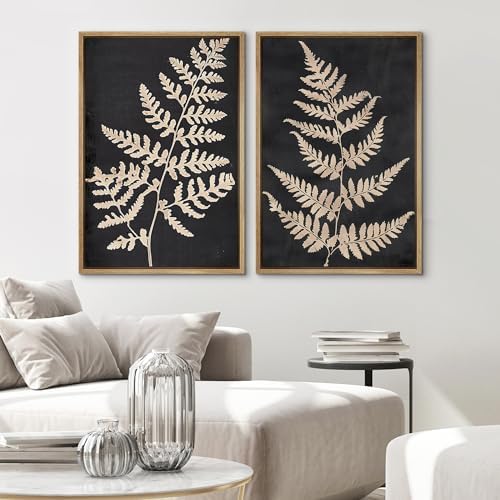 SIGNWIN Framed Canvas Print Wall Art Vintage Fern Leaf Silhouettes Natural Botanical Rustic Illustrations Modern Art Decorative Contemporary for Living Room, Bedroom, Office - 24"" x36 x2 Natural - Image 3