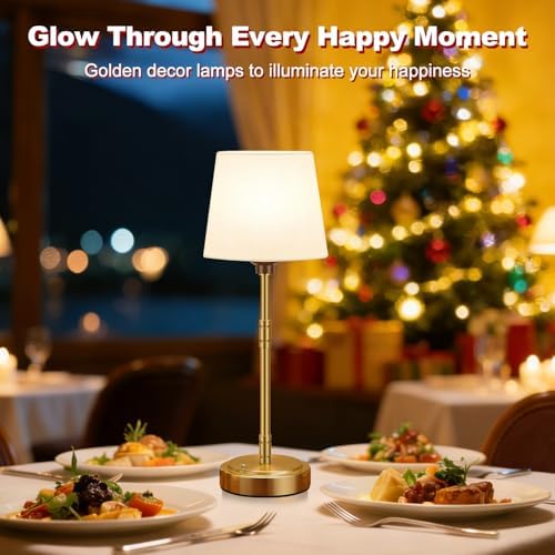 Cordless Table Lamps Set of 2 – Battery Operated Lamp with 7500mAh Rechargeable Battery, Stepless Dimmable Vintage Brushed Gold Desk Wireless Lamps for Dining Room, Nightstand & Patio (Bulbs Included) - Image 7