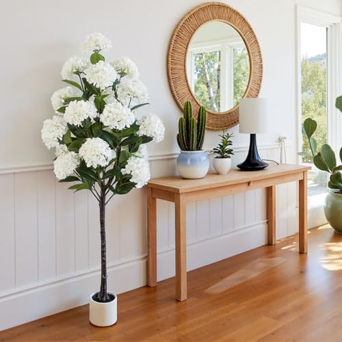 YEPDIN Set of 2 Artificial Hydrangea Tree 6ft- Large Faux Hydrangea Plants Indoor Outdoor，Fake Flower Trees with White Tall Planter for Home Garden,Front Decor - Image 6