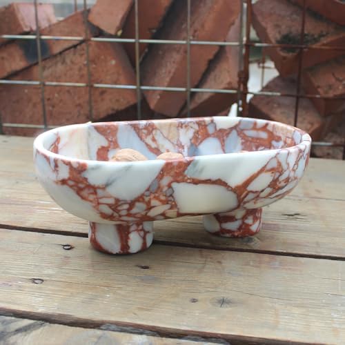 Nawgnail Natural Oval Calacatta Red Marble Fruit Bowl for Kitchen Counter 10", Large Decorative Bowl Two-Legs for Home Decor, Fruits Holder For Dining Table - Kitchen Organization - Image 7