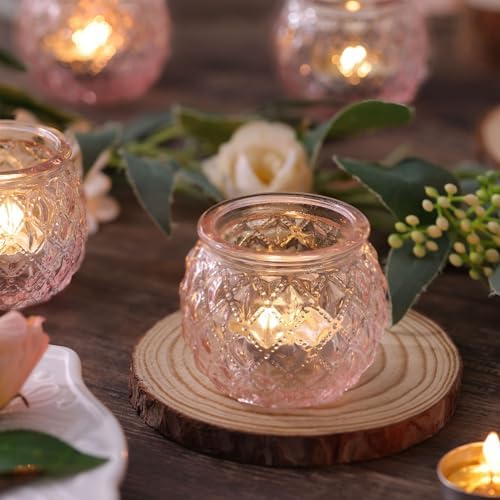 DARJEN 12 Pcs Pink Votive Candle Holders Round Glass Candle Holders - Image 3