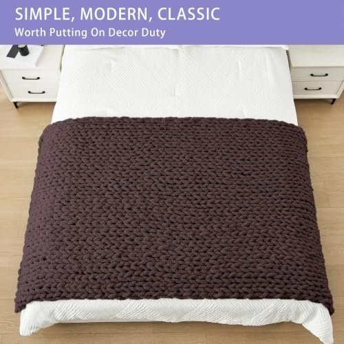 Bigacogo Chunky Knit Throw Blanket for Couch, 40x80 inches, Chocolate - Image 3