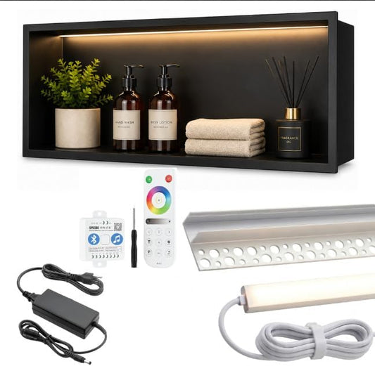 Waterproof Shower Niche Lighting Kit with Custom LED Tile Edge Light – Silicone Encapsulated RGB/White Accent Lighting – App-Controlled Niche LED Light Kit for Modern Bathroom Renovations by KigmayJewelry