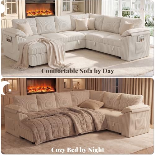 108 In L Shaped Modular Sectional Sofa Couch for Living Room, Beige - Image 4