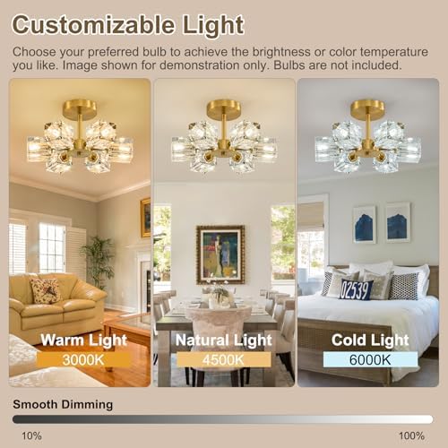 Sputnik Crystal Semi Flush Ceiling: Dining Room Bathroom Bedroom Chandelier - Image 6