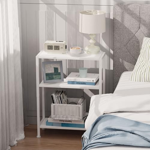 3-Tier Side Table, Small End Table, Sofa Side Table for Narrow Spaces, Slim End Table, Skinny Nightstand Table for Living Room Bedroom Office, White - Image 2
