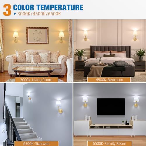 NIORSUN 13.8 inch Battery Operated Wall Sconce Set of 2,Gold Rechargeable Wall Lights with 10400mAh Dimmable Detachable Bulbs and Remote,9 Colors Wireless Sconces for Bedroom Living Room Hallway - Image 4