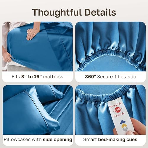 California Design Den 100% Cotton Sateen Full Bed Sheets Set, Cobalt Blue - Image 4
