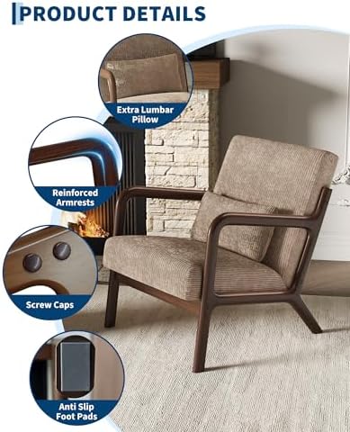 Garvee Mid Century Accent Chair, Upholstered Armchair with Lumbar Pillow - Image 4