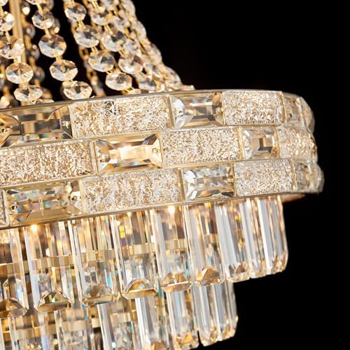 12-Light Gold Crystal Chandeliers,Empire Chandelier Light Fixture Modern High Ceiling Hanging Chandelier for Entryway,Foyer,Staircase,Hallway,Living Room(H36 x D23.2) - Image 4