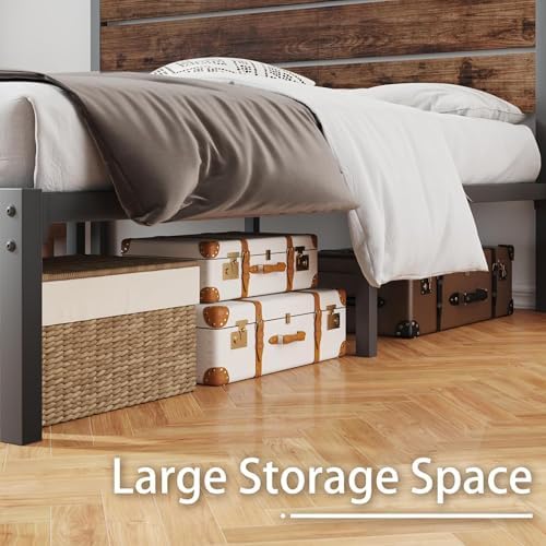 Fluest Full Bed Frame with Headboard and Footboard, Metal Full Bed Frame with Under Bed Storage, All-Metal Support System, No Box Spring Needed, Easy Assembly,Rustic Brown - Image 4