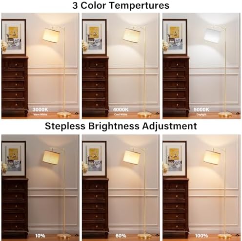 Ambimall 60" Floor Lamp with Remote and Stepless Dimmable Bulb, Gold Pole - Image 3