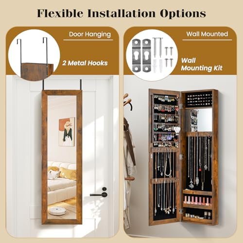 GIANTEX Wall or Door Mounted Jewelry Cabinet with Full Length Mirror - Image 5