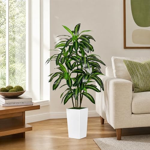 5FT Artificial Dracaena Tree with 15.7-inch White Planter, Fake Tree with Lifelike Leaves Indoor for Home Decor Office Living Room - Image 2