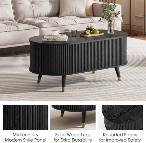 JOINICE Oval Lift Top Coffee Table with Storage for Living Room,43",Black - Image 4