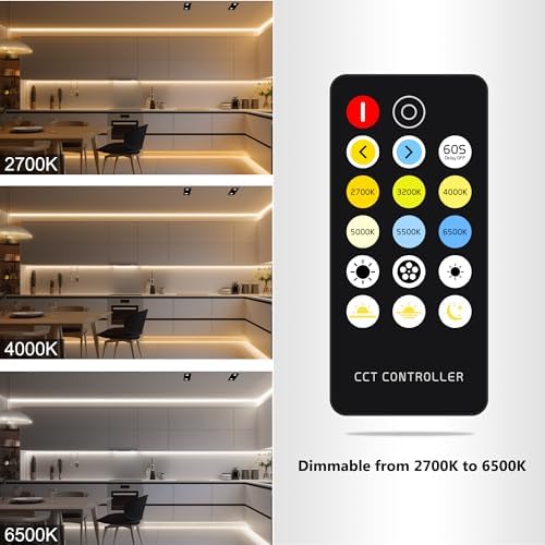 CCT COB LED Strip Lights,24.6ft Dimmable 2700K-6500K 24V Tunable White LED Light Strip Kit, High Density CRI 90+ LED Strips with Remote Controller and Power Supply, for Bedroom Kitchen Home Lighting - Image 4