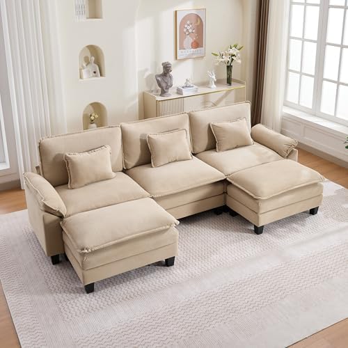 URRED Oversized Modular Sectional Sofa，Solid Khaki：122" U Shaped by URRED