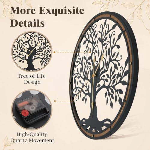Micasso Large Wall Clocks Decorative: 35 Inch Tree of Life Battery Operated - Image 4