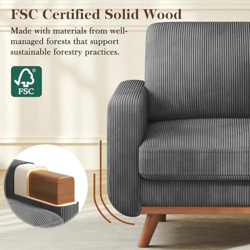 Vesgantti 38.5" Accent Chair Dark Gray, Comfy Corduroy Single Sofa Seat with Spring Cushion, Upholstered Armchair with Deep Seat, Reading Chair for Adults, Modern Sofa for Living Room, Bedroom - Image 4